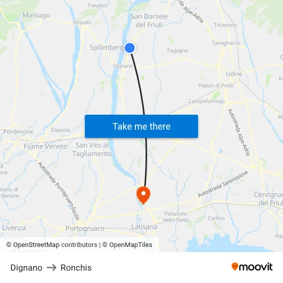 Dignano to Ronchis map