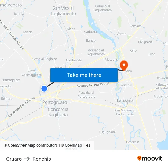 Gruaro to Ronchis map