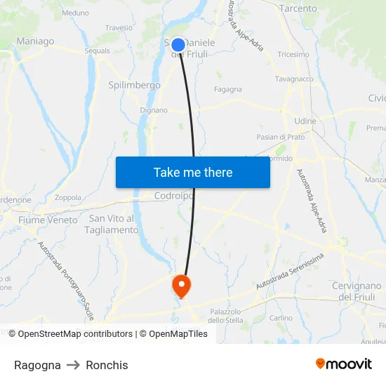 Ragogna to Ronchis map