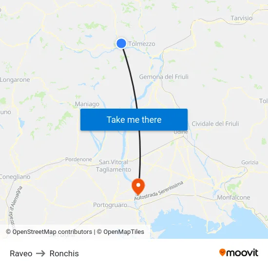 Raveo to Ronchis map
