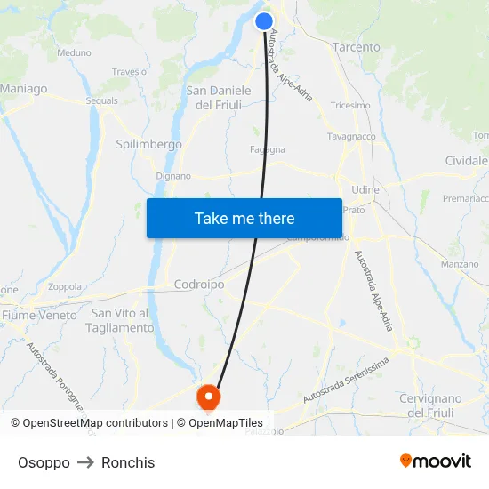 Osoppo to Ronchis map