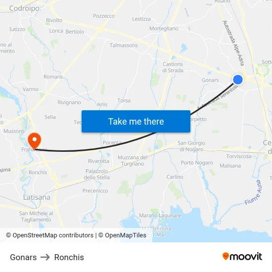 Gonars to Ronchis map