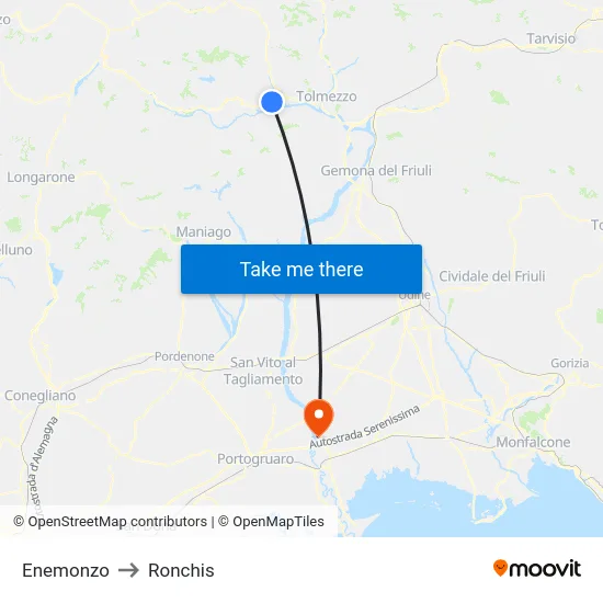 Enemonzo to Ronchis map