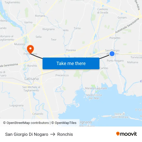 San Giorgio Di Nogaro to Ronchis map