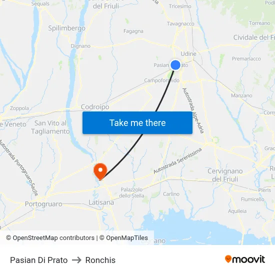 Pasian Di Prato to Ronchis map