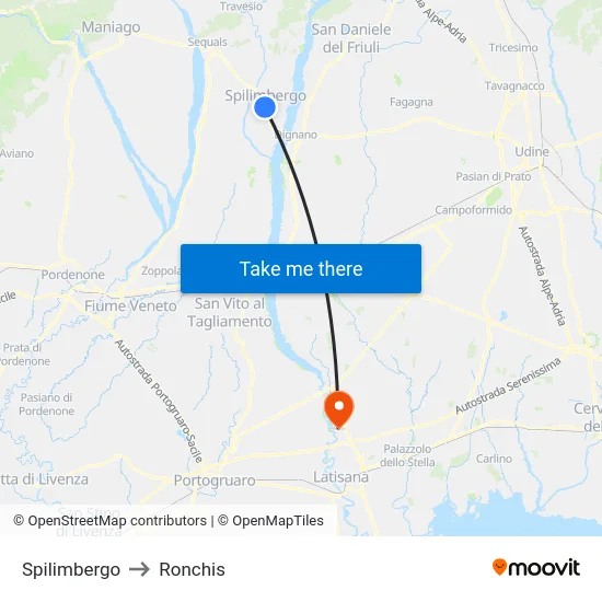 Spilimbergo to Ronchis map