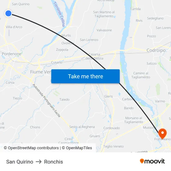 San Quirino to Ronchis map