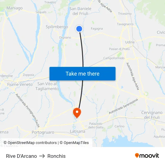 Rive D'Arcano to Ronchis map