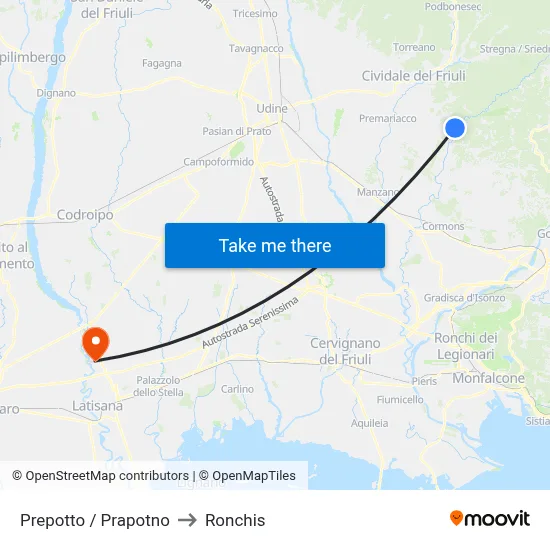 Prepotto / Prapotno to Ronchis map