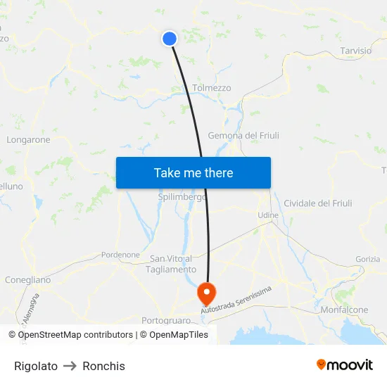 Rigolato to Ronchis map