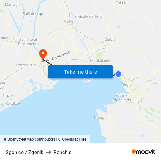 Sgonico / Zgonik to Ronchis map