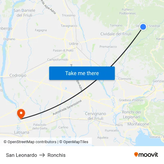 San Leonardo to Ronchis map