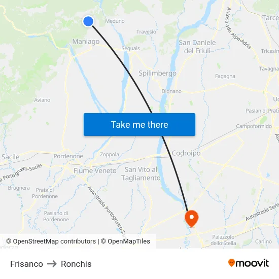 Frisanco to Ronchis map