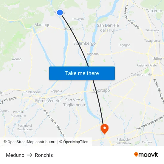 Meduno to Ronchis map
