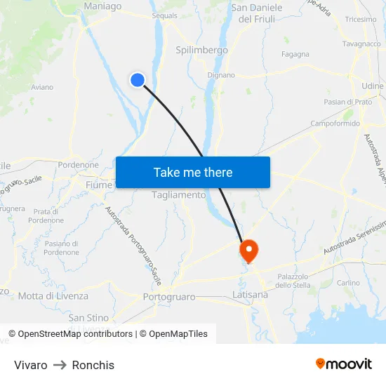 Vivaro to Ronchis map