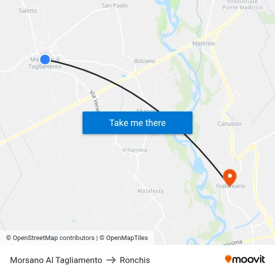 Morsano Al Tagliamento to Ronchis map