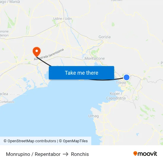 Monrupino / Repentabor to Ronchis map