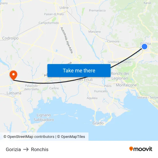 Gorizia to Ronchis map
