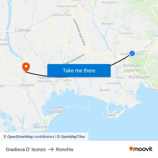 Gradisca d'Isonzo to Ronchis map