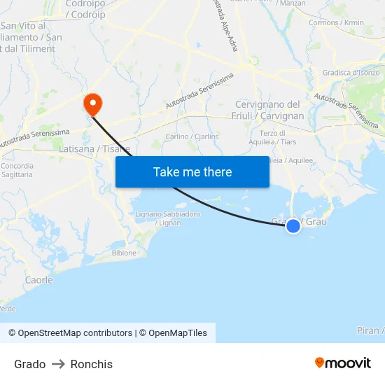 Grado to Ronchis map