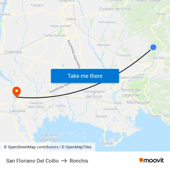 San Floriano del Collio to Ronchis map