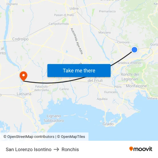 San Lorenzo Isontino to Ronchis map