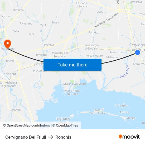 Cervignano Del Friuli to Ronchis map