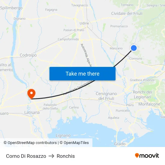 Corno Di Rosazzo to Ronchis map