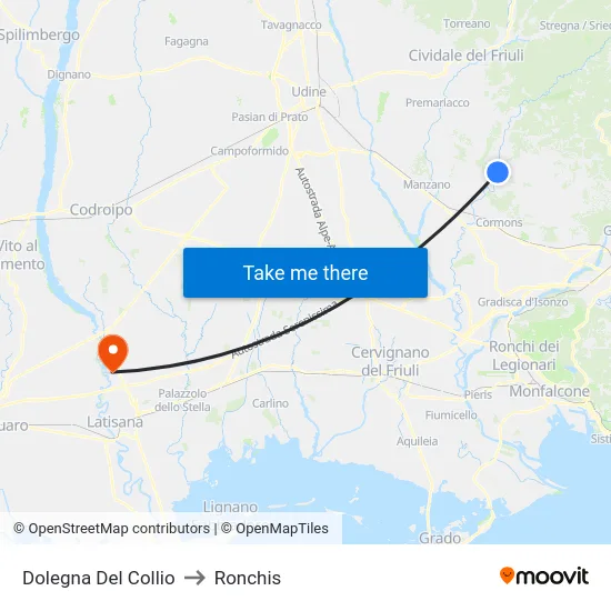 Dolegna Del Collio to Ronchis map