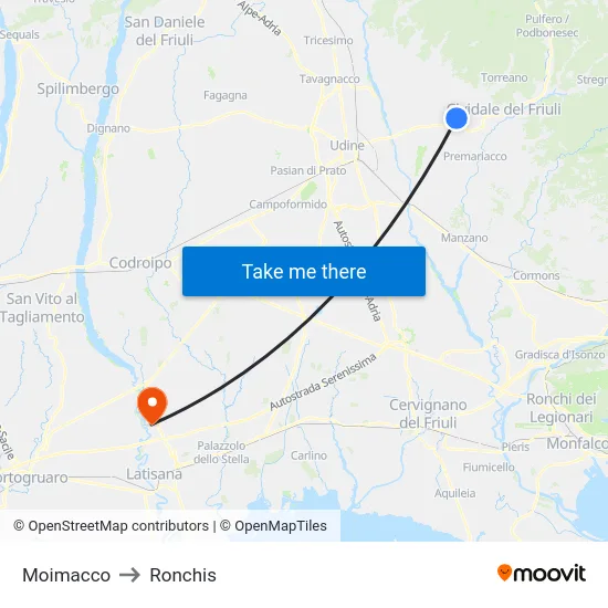 Moimacco to Ronchis map