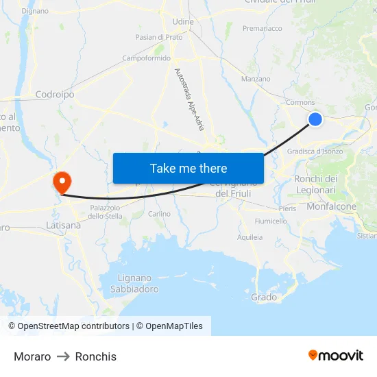 Moraro to Ronchis map