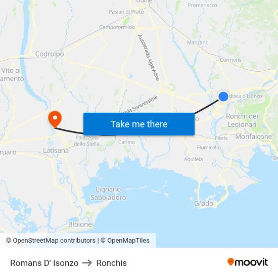 Romans d'Isonzo to Ronchis map