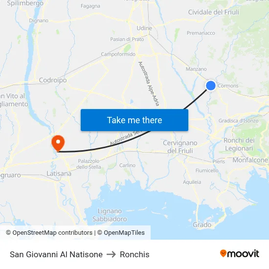 San Giovanni Al Natisone to Ronchis map