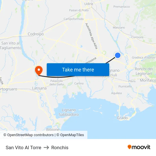 San Vito Al Torre to Ronchis map