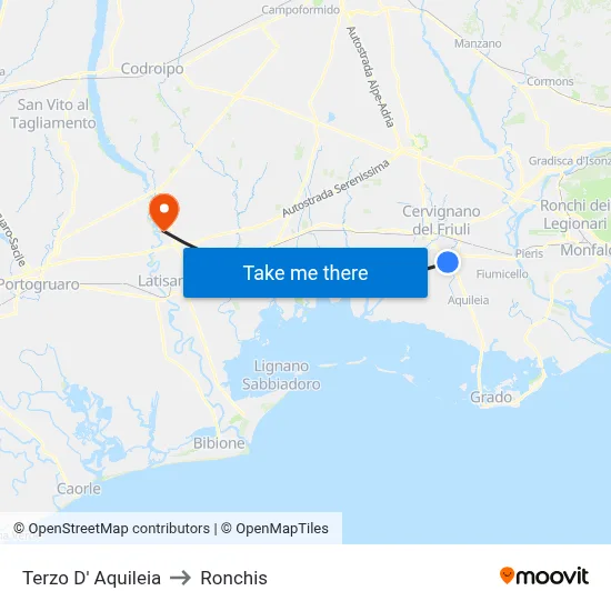 Terzo D' Aquileia to Ronchis map