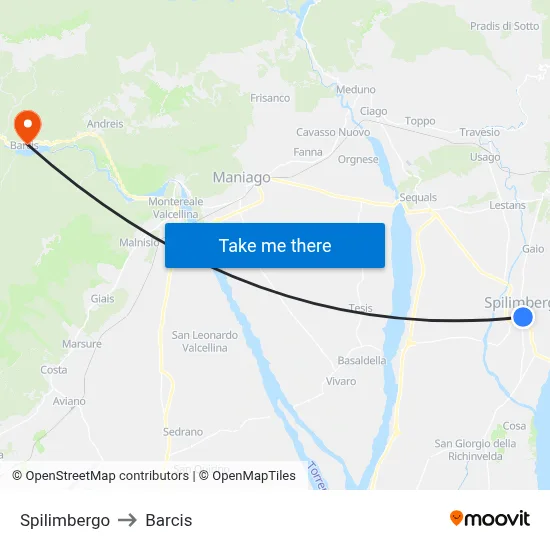 Spilimbergo to Barcis map