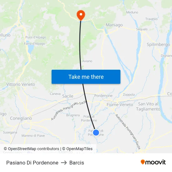 Pasiano di Pordenone to Barcis map