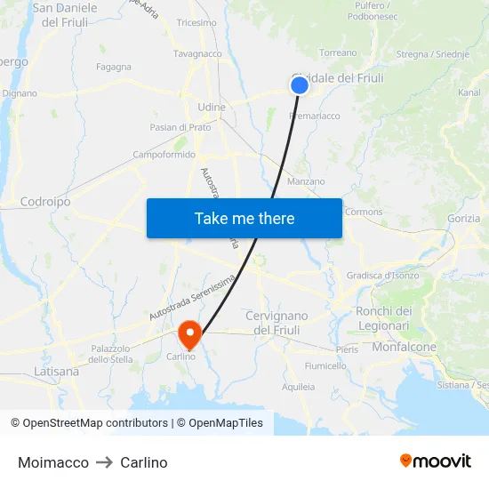 Moimacco to Carlino map