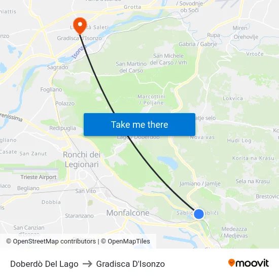 Doberdò Del Lago to Gradisca D'Isonzo map
