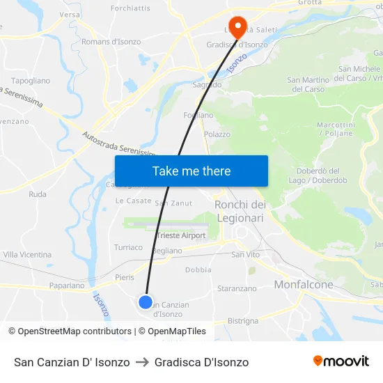 San Canzian D' Isonzo to Gradisca D'Isonzo map