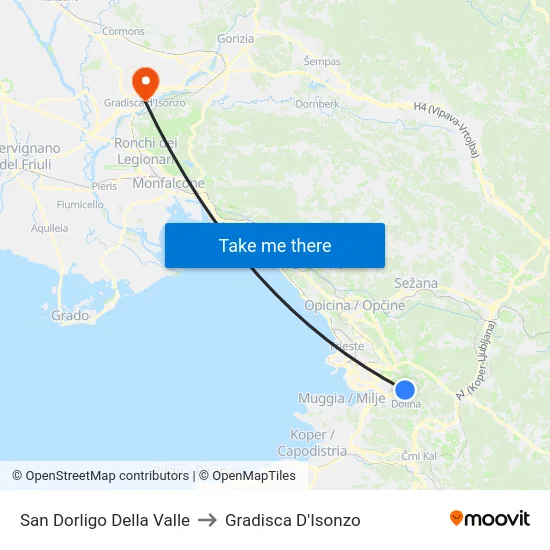 San Dorligo Della Valle to Gradisca D'Isonzo map