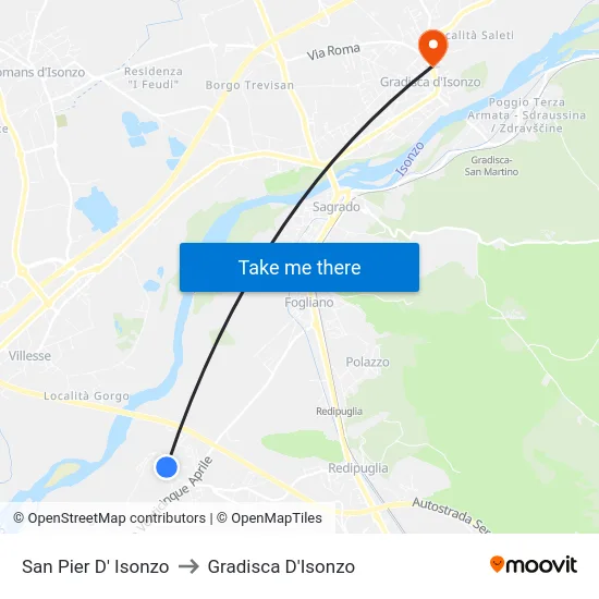San Pier D' Isonzo to Gradisca D'Isonzo map