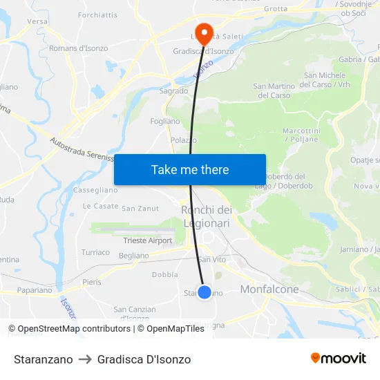 Staranzano to Gradisca D'Isonzo map
