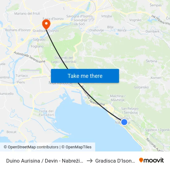 Duino Aurisina / Devin - Nabrežina to Gradisca D'Isonzo map