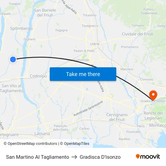 San Martino Al Tagliamento to Gradisca D'Isonzo map