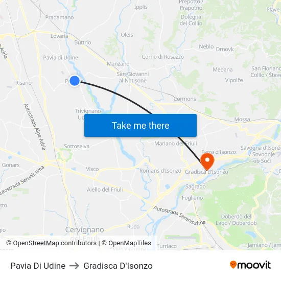Pavia Di Udine to Gradisca D'Isonzo map