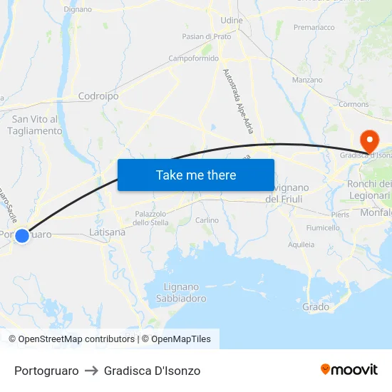 Portogruaro to Gradisca D'Isonzo map