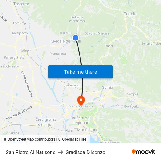 San Pietro Al Natisone to Gradisca D'Isonzo map