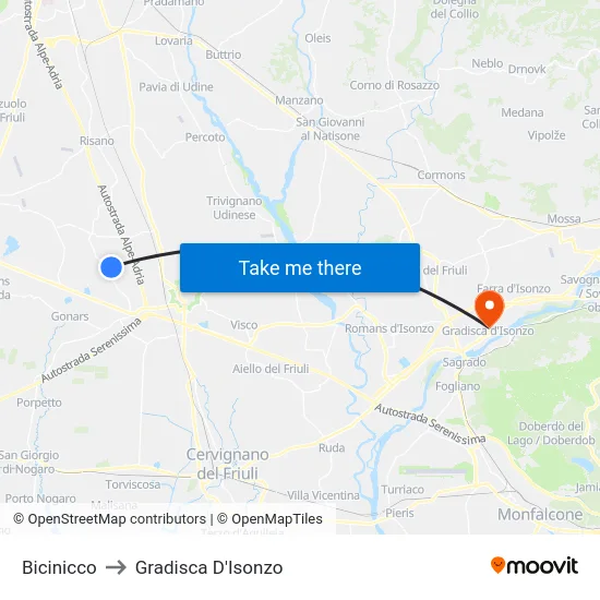 Bicinicco to Gradisca D'Isonzo map