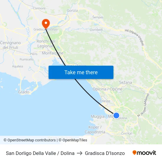 San Dorligo Della Valle / Dolina to Gradisca D'Isonzo map